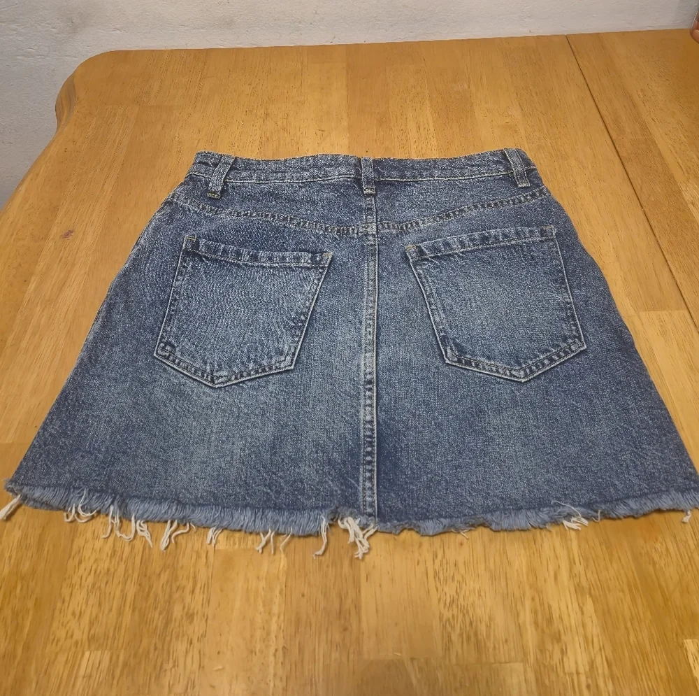We The‎ Free Blue Denim Mini Skirt with Frayed Hem